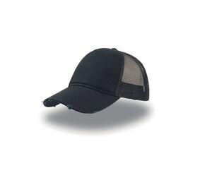 ATLANTIS AT082 - Casquette 5 pans style trucker "destroyed" Black / Black