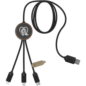 SCX.design 2PX084 - SCX.design C36 3-in-1 rPET light-up logo extended charging cable with round bamboo casing Wood